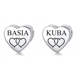 Charms personalizowany serce + grawer dwa serca, srebro 925