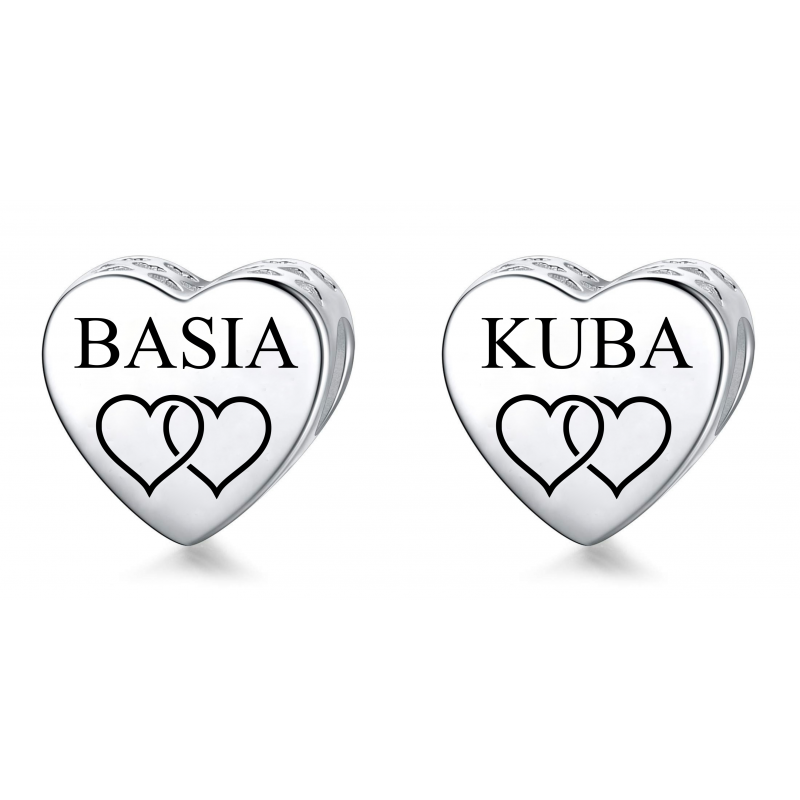 Charms personalizowany serce + grawer dwa serca, srebro 925