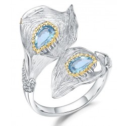 Pierścionek otwarty kalie z topazem 1,33ct, srebro 925, topaz, cyrkonia sześcienna