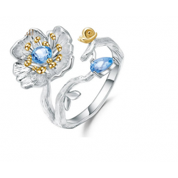 Pierścionek otwarty mak z topazem 0,62ct, srebro 925, topaz