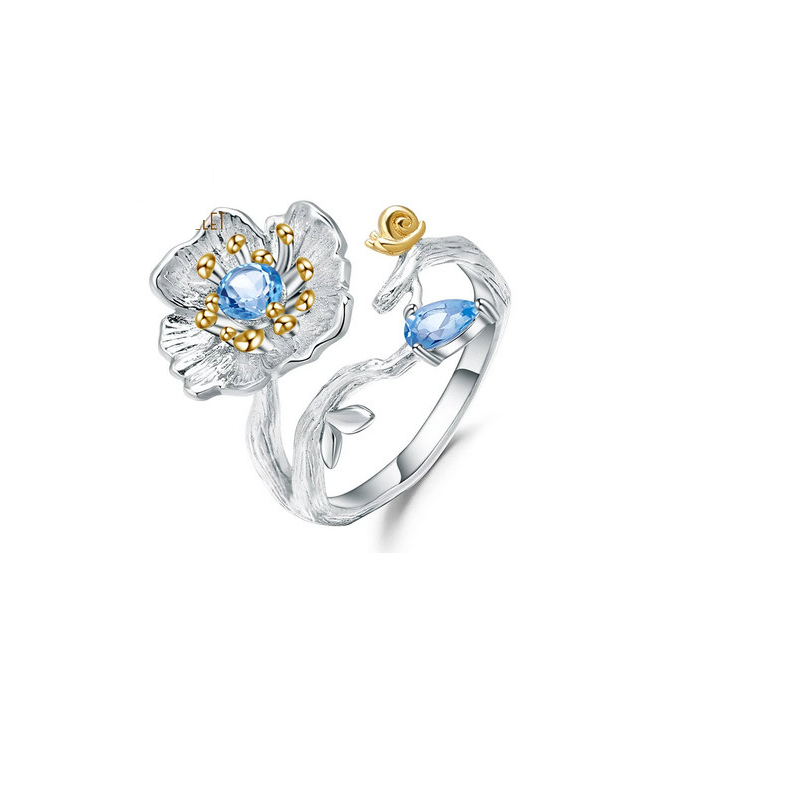 Pierścionek otwarty mak z topazem 0,62ct, srebro 925, topaz