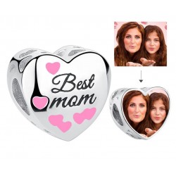 Charms personalizowany best mom zdjęcie, srebro 925