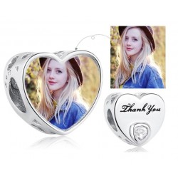 Charms personalizowany thank you ze zdjęciem, srebro 925, cyrkonia sześcienna