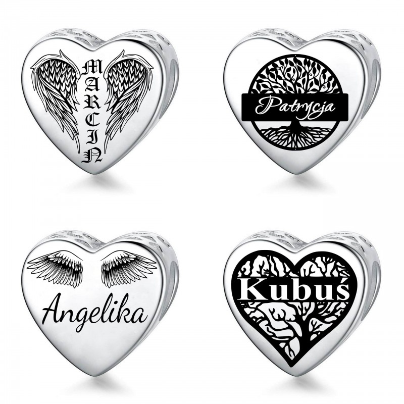 CHARMS rodzina pamiątka narodziny monogram, srebro 925, dedykacja