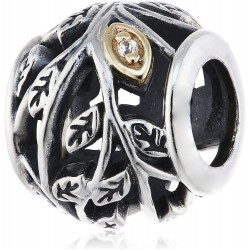 Charms do bransoletek ażurowe liście two tone, srebro 925