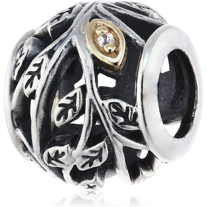 Charms do bransoletek ażurowe liście two tone, srebro 925