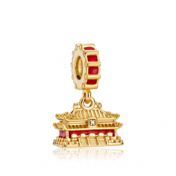 Charms zawieszka Zakazane Miasto, świątynia, Pekin, Chiny, srebro 925, pozłacany, cyrkonia sześcienna
