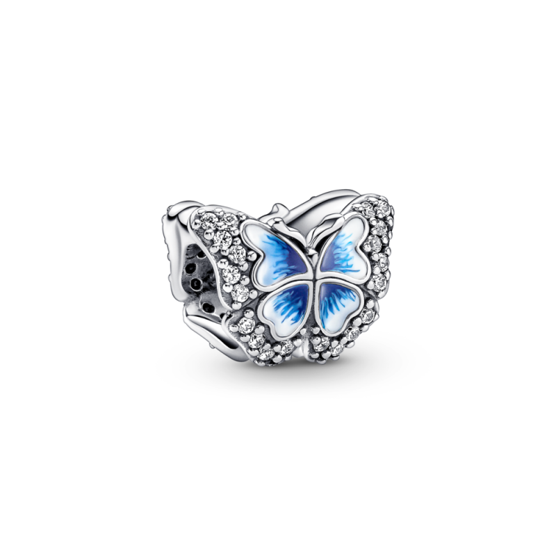 Charms do bransoletek niebieski motyl, srebro 925, emaliowany, cyrkonia sześcienna