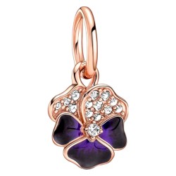 Charms zawieszka do bransoletek emaliowany bratek, srebro 925, rose gold