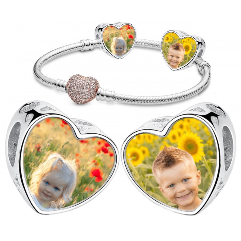 Charms serce personalizowany obustronnie 2 x zdjęcie, srebro 925