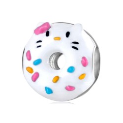 Charms słodki kot donut Kitty - kicia z kokardką, srebro 925, emaliowany