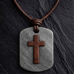CROSS CORE – nieśmiertelnik męski srebro 925 krzyż skóra naturalna satynowany